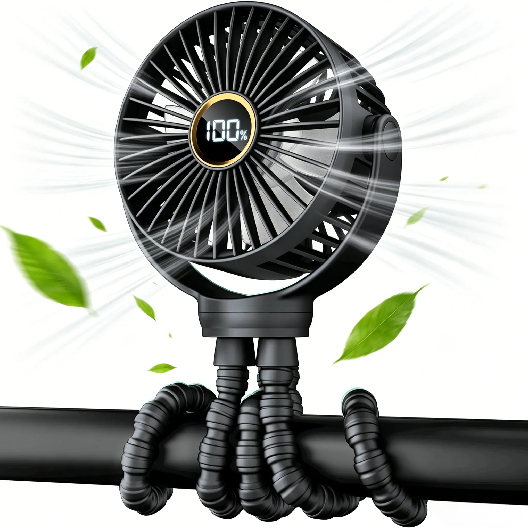 2026 Baby Stroller Fan, Mosquito-Repellent Fan, Octopus Fan-Oscillating Portable Fan with Light, 3 Speeds, 360° Rotating Tripod, Clip-On for Stroller, Car Seat, Crib, Travel Fans