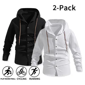 2-Pack Couples’ Summer Sun Protection Long-Sleeve Hooded Cardigan — Made of 100% cotton, this solid-color buttoned casual hooded top is cool and breathable. With a loose, low-cut neckline, it’s perfect for beach trips, pool parties, everyday wear, and als