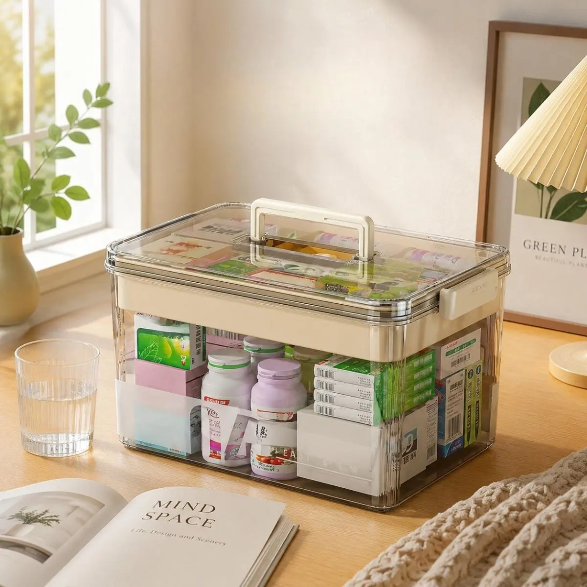 Multi-Layer Large Capacity Medicine Storage Box - Portable First Aid Kit & Home Medical Organizer with 180° Transparent Lid, Child Safety Lock, BPA-Free PP Plastic for Families, Pets, Travel, Camping