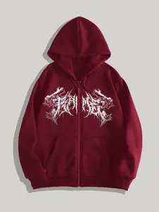 Men's Letter Print Zip Up Hoodie, Regular Fit Casual Street Long Sleeve Hooded Sweatshirt for Daily Wear, Men's Clothes for All Seasons, Graphic Hoodies, Tops