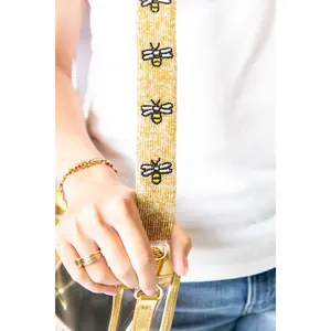 Bumblebee Beaded Strap - 43" x 1.25" with Clasps on Each End, Silver and Gold Beads, Irreplaceable Halo for Your Bag