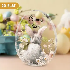 Easter Egg Acrylic Desktop Ornament, Rabbit & Easter Egg Design, Spring Table Decor, Christian Home Decoration, Religious Gift