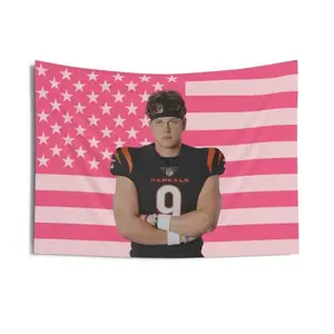 Joe Burrow Pink American Flag Tapestry, aesthetic room decor, funny room decor, Joe Burrow gift Decoration Cotton Decorative Light