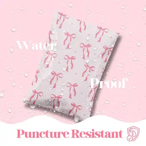 100 Pack Waterproof Sealed Transport Bags, Large Mail Envelopes, Anti-Tear, Cute Packaging, Cat & Bow Design