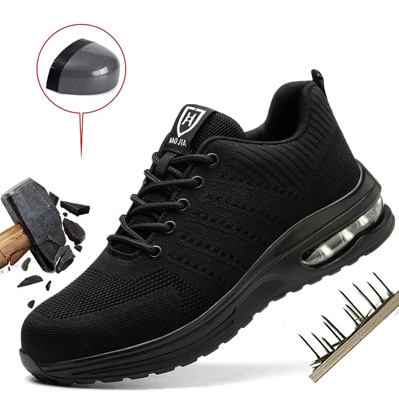 Work Safety Shoes For Men Breathable Work Sneakers Steel Toe Shoes Anti-puncture Safety Protective Shoes Slip-resistant shoes work hiking boots sneakers Men Indestructible Shoes Black Mesh