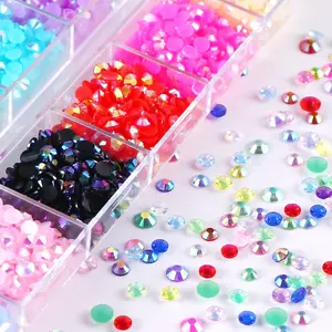 DIY 12 Colors AB Jelly Resin Glitter Rhinestones 2mm 3mm 4mm Flat Back Non Hotfix Crystals for Nails Tumblers Shoes Crafts Decorations 1200-2400PCS Kit