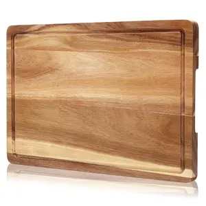 18 in x 12 in Acacia Wood Cutting Board, 1 in Thick Chopping Board with Deep Juice Groove and Back Inner Handles, Kitchen Butcher Block Cutting Board for Meat, Vegetables and Fruit