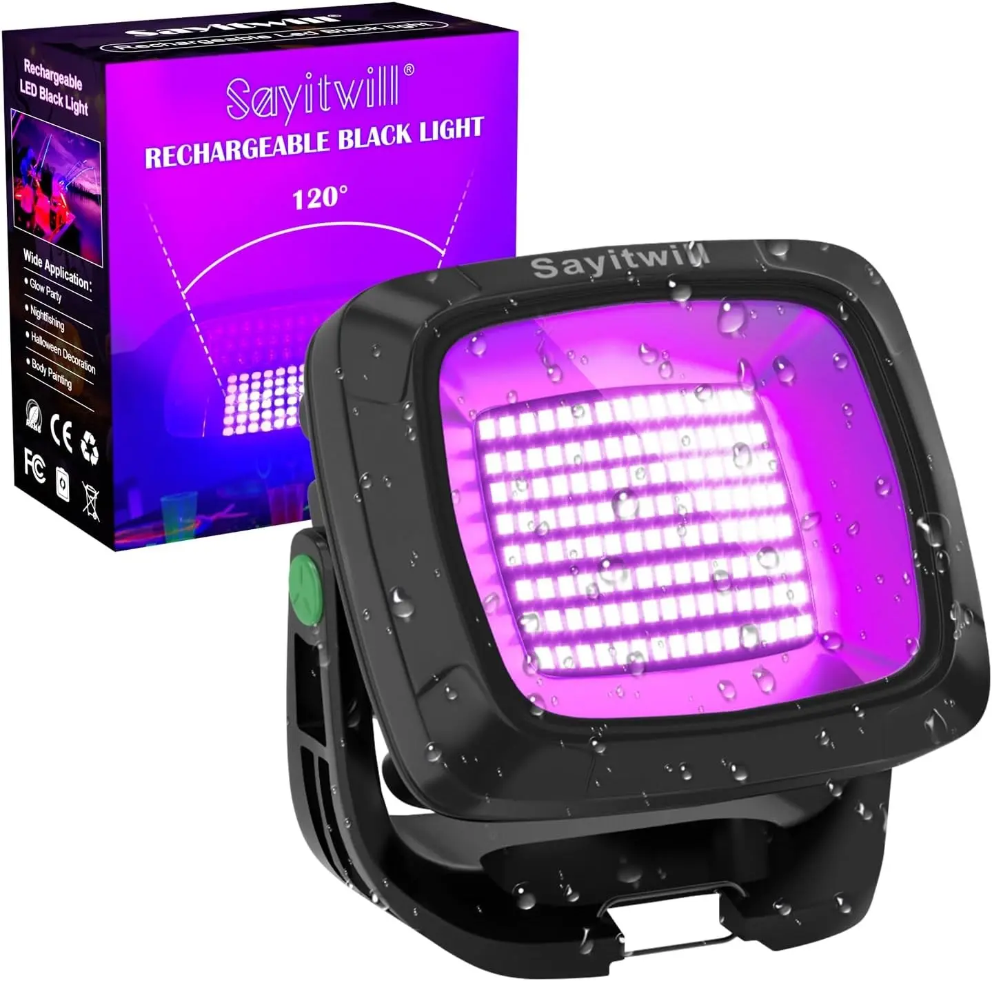 Rechargeable Black Light, 6000Amh Battery Powered Blacklight, 395nm Portable Cordless Ultraviolet Flood Light for Glow Party, Catfishing,Halloween,Body Painting