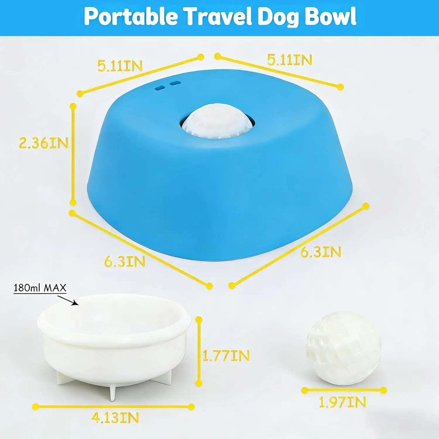 Slow Feeder Dog Bowls for Liquid Treat, Anti-Slip (Entertained Ball-in) Bone Broth Dog Lick Bowl, 3/4 Cup Yogurt Pup Lick Toy for Large Medium Small Breeds Dietary Supplement/Post-op Nutrition,Blue
