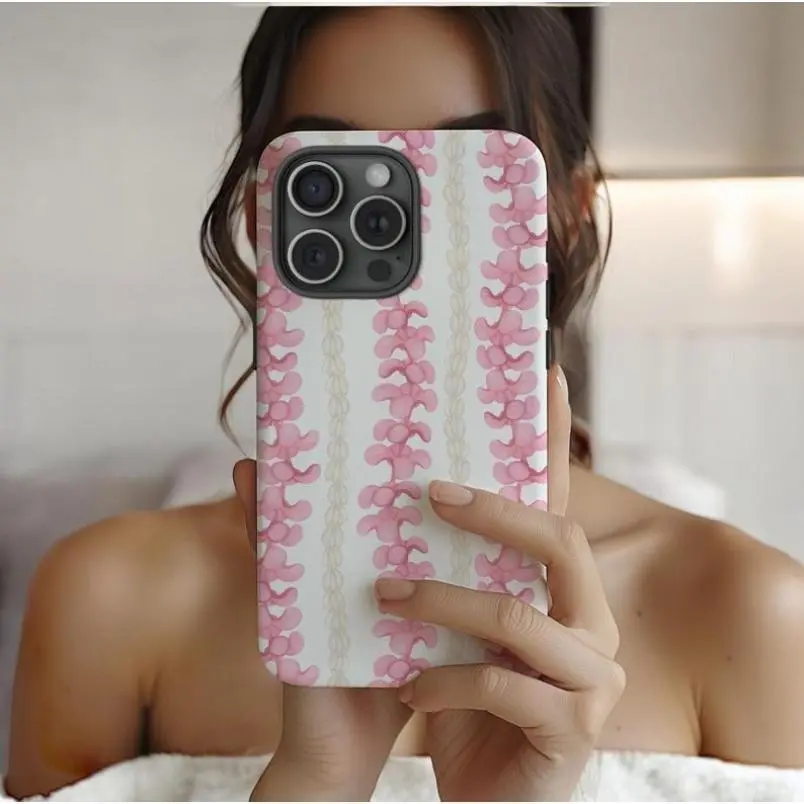 Pink Plumeria & Pikake Lei Phone Case: Hawaiian Floral Design Suitable for IPhone17 11 12 13 14 15 16 Pro Max Air Plus