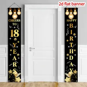 Black And Golden 18Th Birthday Decorations Banner , a Tribute to 18Th Birthday Party Supplies with a Themed Door Hanging Banner, 70.8" x 11.8"