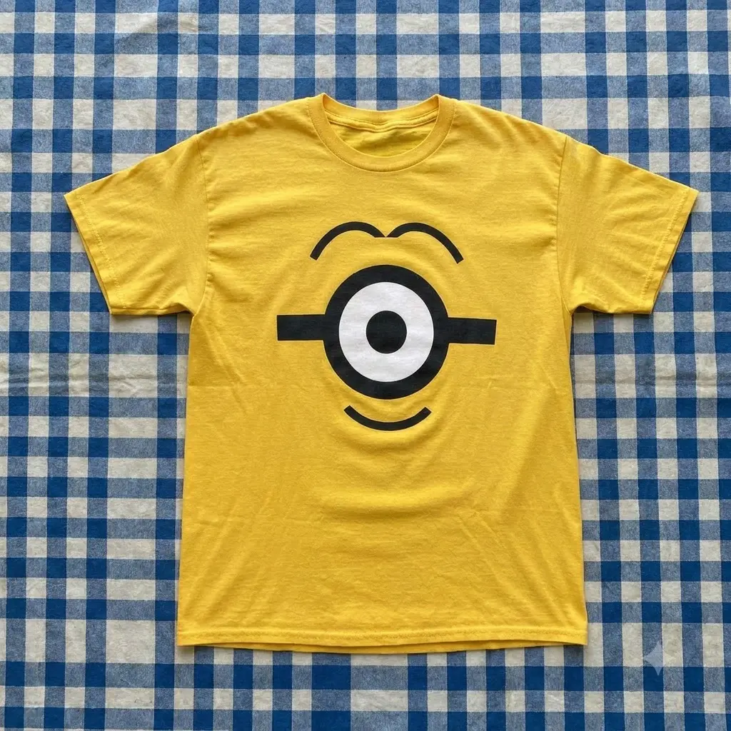 Vintage Style Yellow Cartoon Tee – One-Eyed Minion Face Design (Unisex T-shirt & Baby Tee)