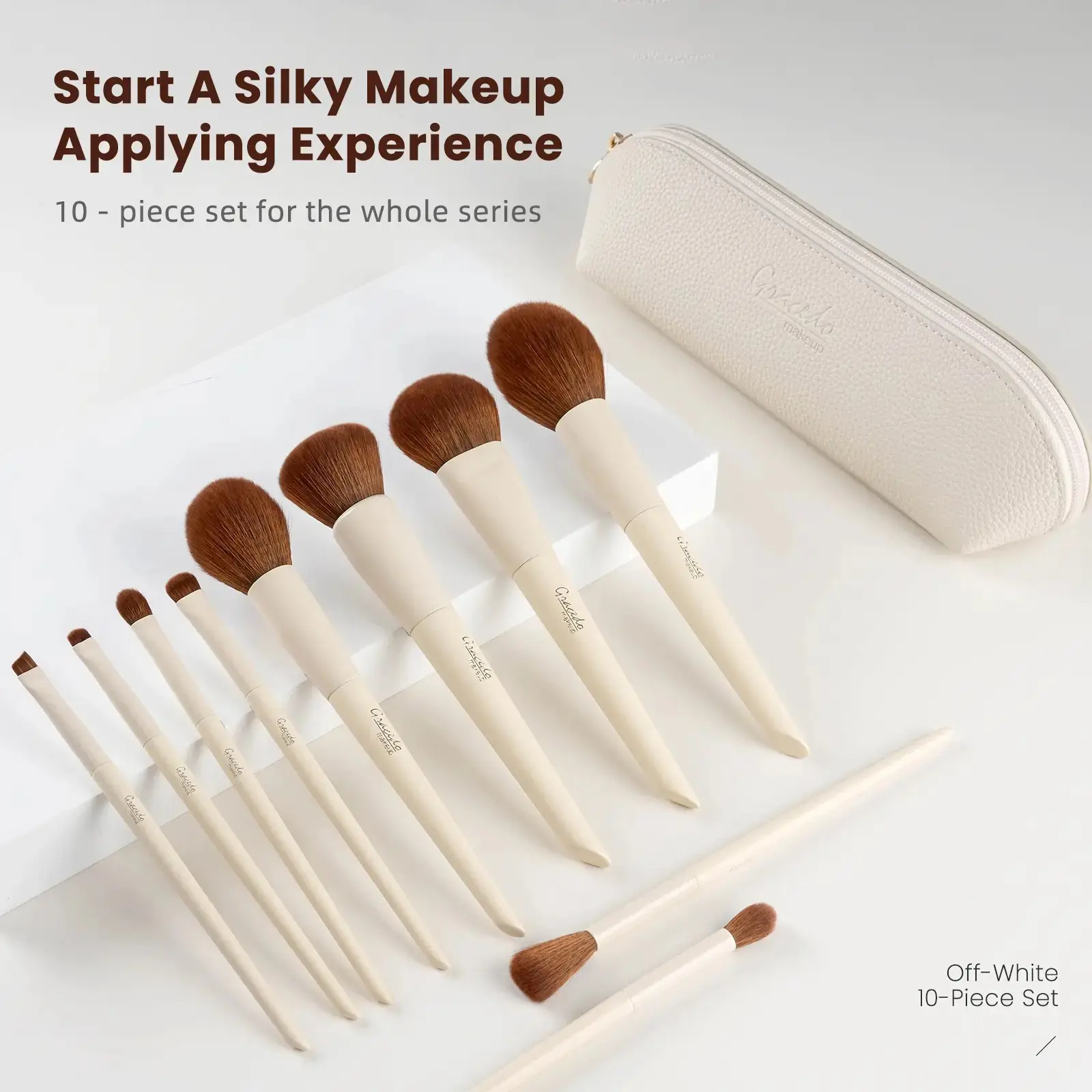 10Pcs Vegan Corn Silk Makeup Brushes Set with Wooden Handle - PU Leather Bag Included, Sensitive Skin Starter Kit for Beauty Enthusiasts