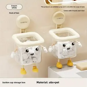 Household Wall Mounted Cute Cartoon Toothbrush Holder, Drill Free Suction Cup, High-End Multi-Functional Bathroom Transparent Storage Box, Toothbrush Storage Kitchen Storage Supplies, Hands And Feet Color Random, Toothbrush Holder, Jar