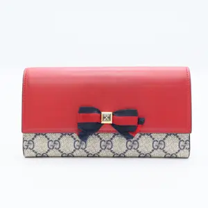 Pre-owned GUCCI Leather Small Leather Goods Bow Continental Wallet GG Coated Canvas and W20659