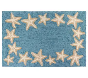 Liora Manne Capri Starfish Border In-Out Rug Aqua 20" x 30"