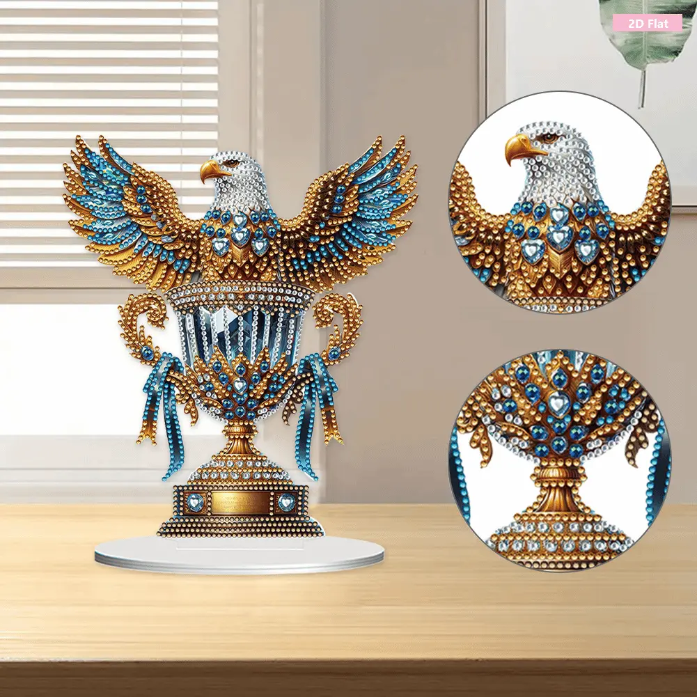 Acrylic Special Shape Eagle Trophy Diamond Painting Tabletop Ornaments Kit Table Top Diamond Painting Ornament Kits 5D DIY Diamond Art Tabletop Decorations for Home Office Decor