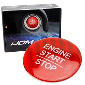 iJDMTOY Gloss Red Real Carbon Fiber Keyless Engine Start/Stop Push Start Button Cover For Honda Accord Civic CR-V Odyssey