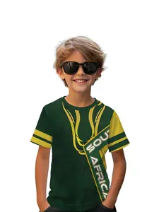 South African Glory Digital Print T-Shirt, 100% Polyester, Fashion Casual Kids Clothing, Perfect Gift for Boys, Outdoor Sports