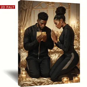 1pc Framed African American Couple Prayer Art - Hyper-Realistic Cultural Heritage Wall, Wood Frame & Wrapped Canvas, Art Deco Style for Living Room, Bedroom, Office - Historical Religious Decor, Holiday Gift Suitable for African American