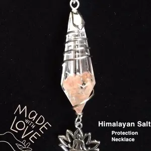 Himalayan Salt Pendulum Necklace Pendant Necklace Jewelry with Clear Himalayan Salt Design and Chain