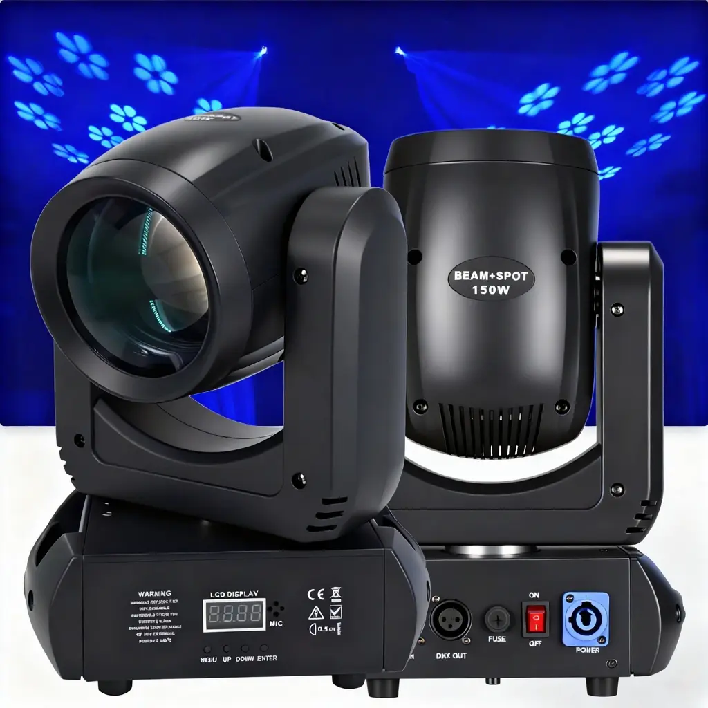 150W LED Moving Head Stage Light - Beam + Spot, 18 Rotating Prisms, 8 Gobos, 8 Colors, DMX512 Commercial Lighting for Club, Party