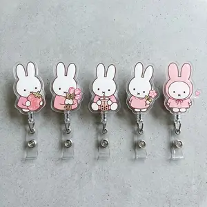 Cute Pink Miffy Badge Reel, Bunny Accessories, Miffy Lovers ID Name Tag Holder, Gift For Students and Officers, Top Trending