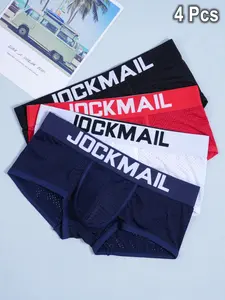 Men's Low Waist Boxer Set, Breathable Mesh Fabric Underwear, Casual Fashion Low-rise Design Trunks underpants, All Seasons Comfort Fit