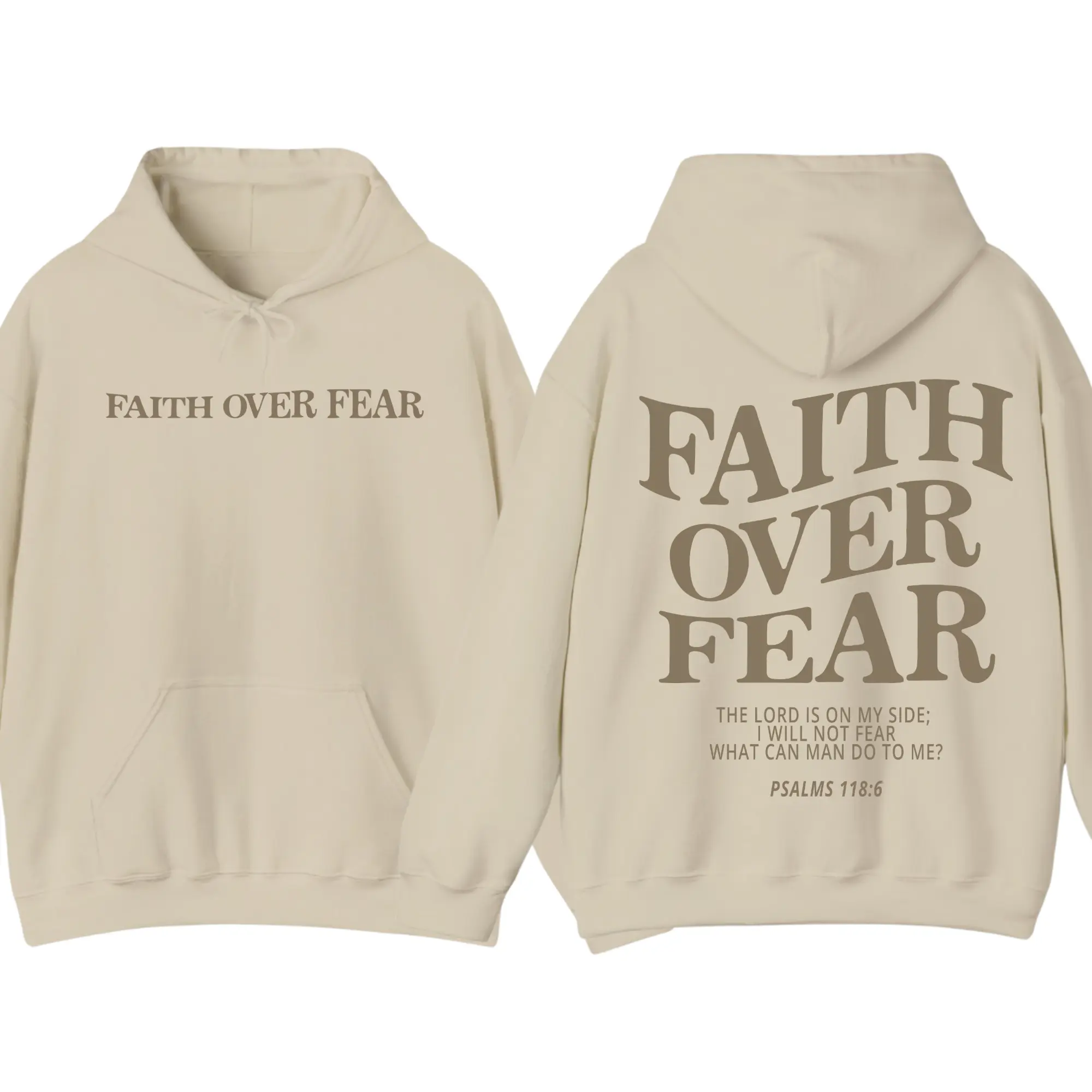 Faith Over Fear Christian Hoodie, Double Sided Jesus Pullover, Unisex Spiritual Streetwear, Trendy Casual Religious Apparel