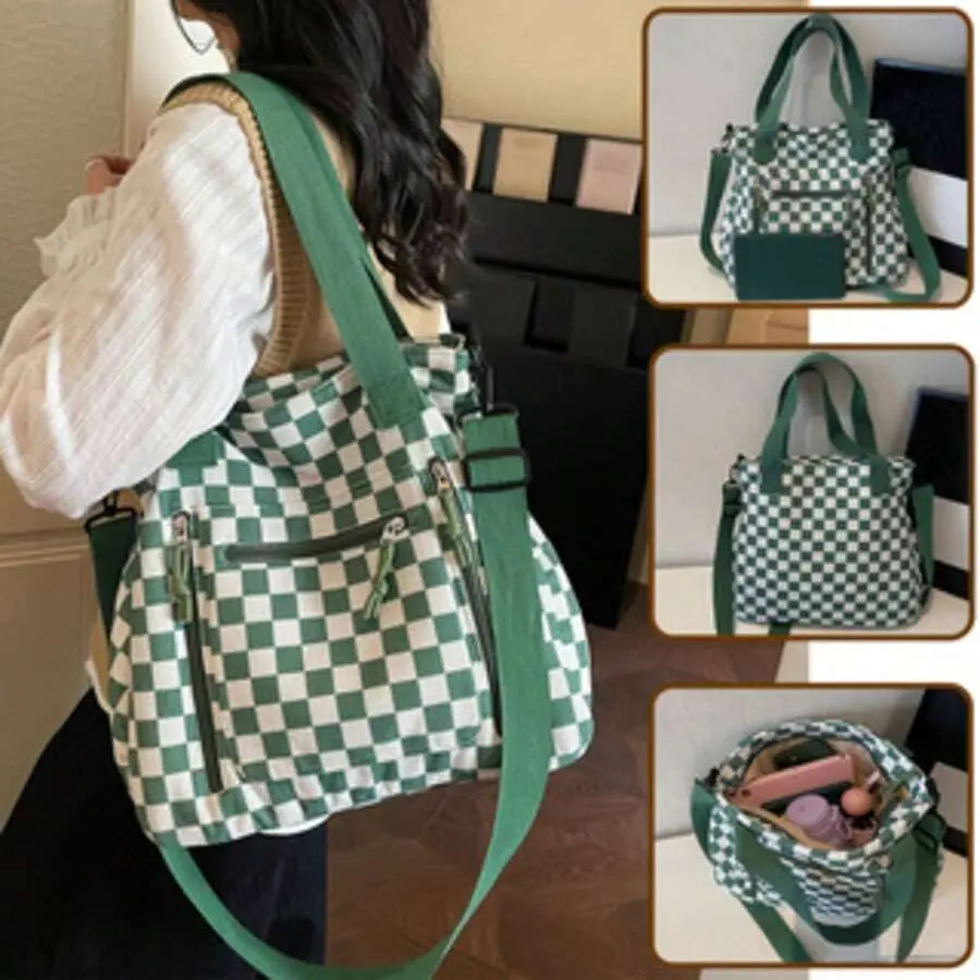 Checkered Tote Bag: Stylish, Versatile, And High-Capacity Commuter Handbag - Casual Corduroy Shoulder & Crossbody Bag