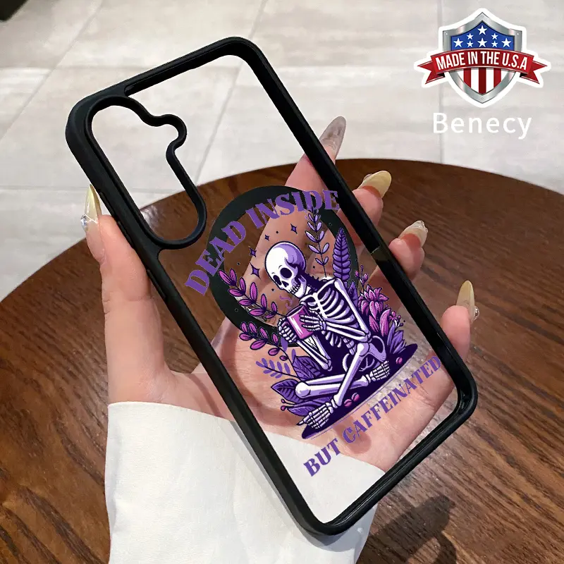 Magnetic Phone case Compatible with Galaxy S23 Ultra S24 Plus FE S25 S22+ Skeleton Coffee Reverie Pattern Non-Yellowing Shockproof Soft Silicone Transparent Acrylic Cover Supports Wireless Charging