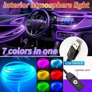5m/196.85 Inch 7 Color RGB Car LED Interior Atmosphere Light Strip, Car Decorative Light, USB Car Ambient Light, Ice Blue Neon Lamp for Bedroom Bar DIY Decoration