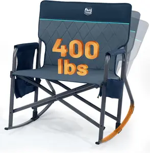 Folding Oversized Rocking Camping Chair, 400lbs Capacity Portable Outdoor Rocker with Hard Armrests, Cup Holder & Side Pocket, Quick-Fold Design for Outdoor, Patio, Lawn
