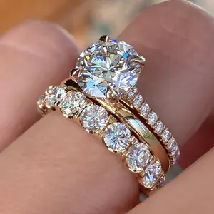 Gold/Sliver-plated Synthetic Moissanite Ring Set - Three-Piece Stackable Rings for Engagement Wedding Daily Wear - Exquisite Jewelry Gift for GF - Valentine's Day New Year - Versatile Styling Options Dainty Stacking engagement  ring