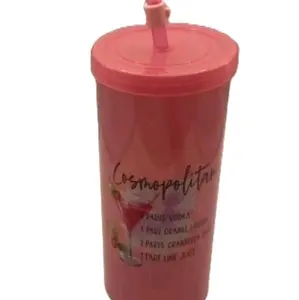 Plastic Cup With Straw  ( Pink / Blue / White )