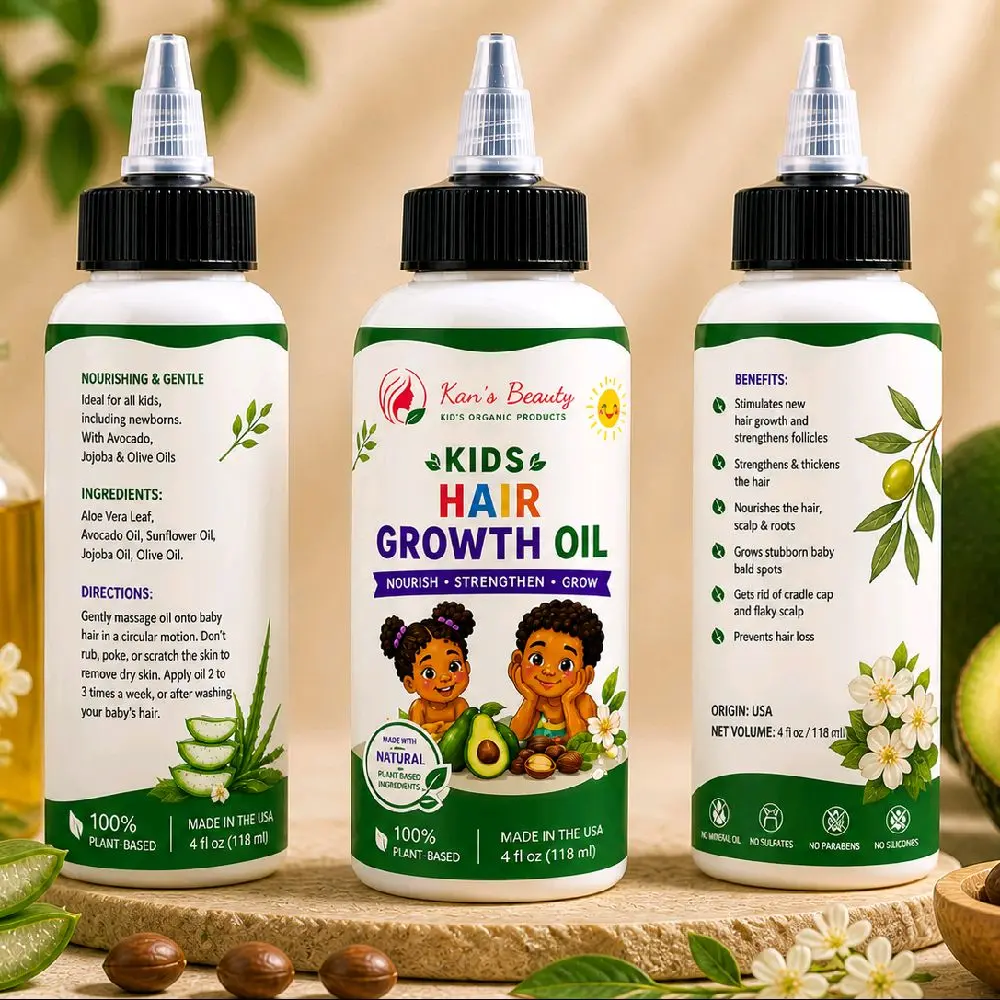 Kan's Beauty Kids Organic Hair Growth Oil with Aloe Vera for Gentle and Nourishing Haircare - Lightweight