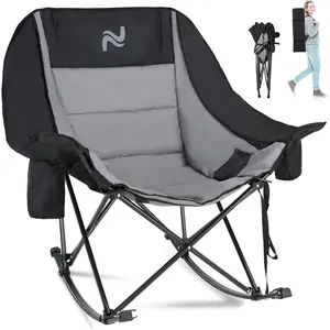 MOPHOTO Rocking Camping Chair,XXL Oversized Folding Fully Padded Outdoor Lawn Chair with Side Pocket,Portable Recliner for Patio, Backyard, Supports 400 lbs