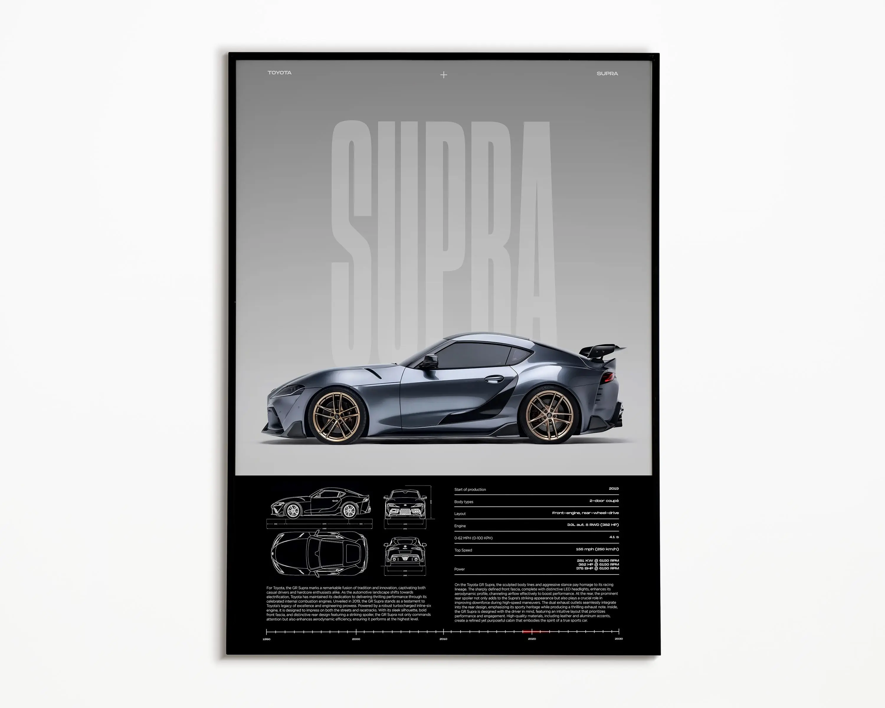 Toyota Supra Poster | GR Supra | Physical Print | Hyper Car Poster | Super Car Print | Art Print | Poster | Home Decor | Wall Decor
