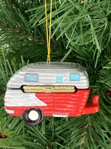 	 Retro Camper Porcelain Hinged Surprise Gift Trinket Box Christmas Ornament