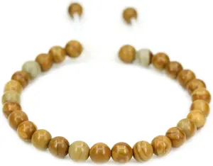 Angelstones Handmade Gemstone 6mm Matt Woodgrain stone Round Beads Adjustable Braided Macrame Tassels Chakra Reiki Bracelets 7-9 inch Unisex