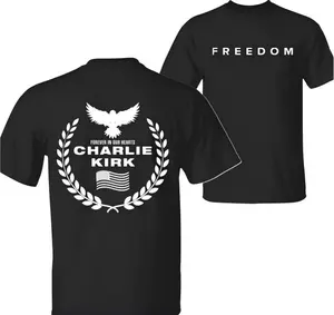 Freedom Charlie Kirk A True American Patriot Eagle Wreath “Forever in Our Hearts” Memorial T-Shirt, Charlie Kirk Shot Dead at Utah College Event Tee, 2 Sided Graphic Design Unisex Cotton T-shirt for Men for