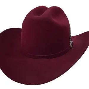 Texana  Wood Hat - Burgundy Felt with Silver Buckle Detail for Western Style