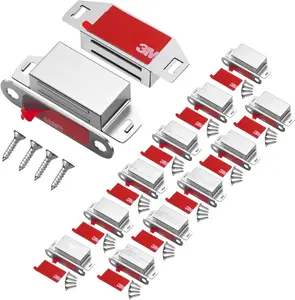 Cabinet Door , Flat Bottom Cabinet  Catch with Adhesive, Easy to Install,Only Takes 1 Minute,35lb  Cabinet Door Drawer Latch(Sliver, 12Pack)