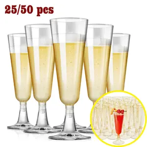 Elegant Stemmed Plastic Champagne Flutes, 25/50 Pack Disposable Party Cups, Ideal for Weddings, Celebrations and Birthday Gatherings, Easy to Clean, Perfect for Bar Cocktails and Wedding Toasts