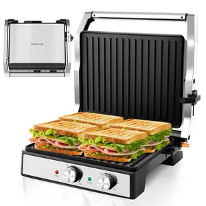 KEINVE 1600W Panini Press, Sandwich Maker with Temp & Time Setting, 4 Slice Large Non-stick Versatile Grill Press, Opens 180 Degrees to Fit Any Type or Size of Food