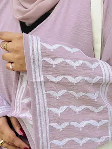 Muslim open abaya clothing Elegant Women's Ramadan Solid Color Embroidered Cardigan Abaya Dress, Modest Loose-Fitting Robe with Belt and Pockets for All Seasons, Modesty Abaya, Belted Abaya