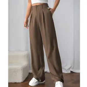 High-Waisted Straight Harem Pants — Tummy-Tightening Casual Long Pants with Pockets, Machine-Washable Fabric, Resists Deformation, Regular Fit, Comfortable Loose Design, Durable Women’s Basic Coffee Minimalist Style