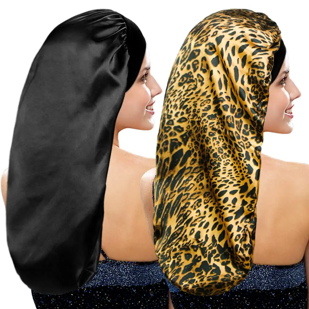 Long Silky Satin Sleep Bonnet 2 Pieces Curly Hair Long Dreadlocks and Braids Hair Bonnets Hair Care