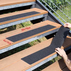 10 Pieces Heavy Duty Non-Slip Outdoor Stair Treads, Black Pre-Cut 80 Grit Non-Slip Rubber Grip Strips, Suitable for Stairs, Skateboards, and Decks - 4inch x 30inch Traction Adhesive Step Strips