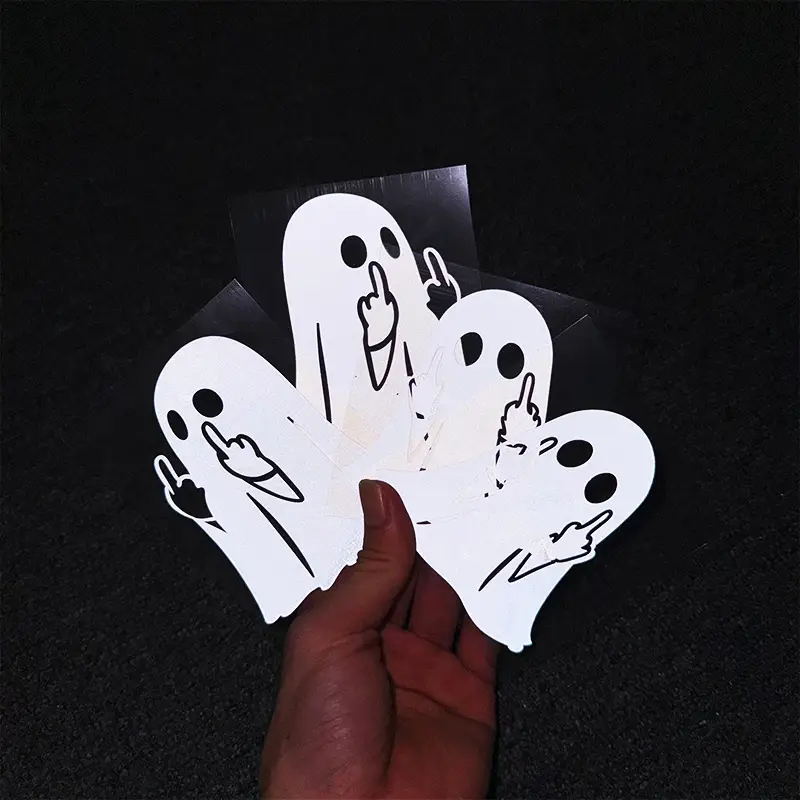 Glow-in-the-Dark Halloween Ghost - PVC Sticker Middle Finger Ghost Decal I Reflective Car Decal/Motorcycle Halloween Decal, Suitable for Car Windows a